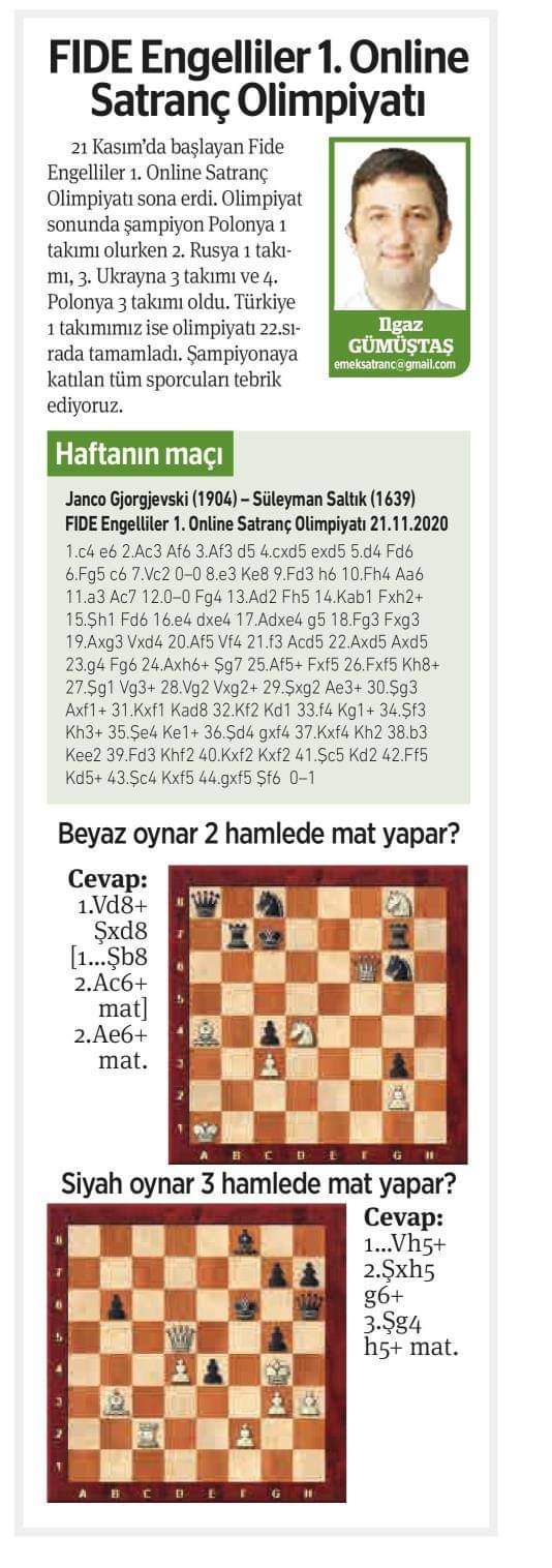 img: FIDE Engelliler 1. Online Satranç Olimpiyatı
